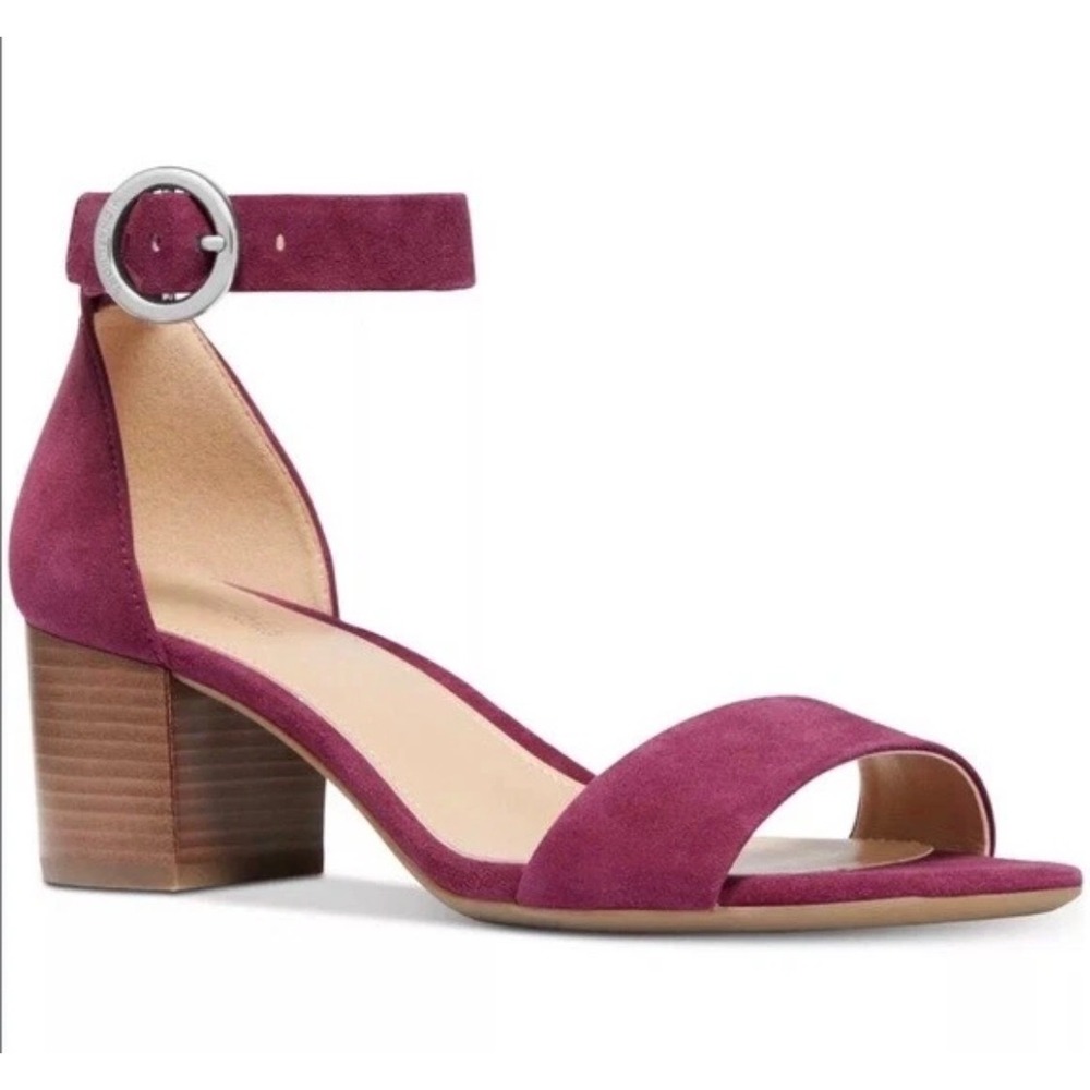 Michael Michael Kors Block Heel Sandals Womens 8.5M Magenta Suede Ankle‎ Strap
